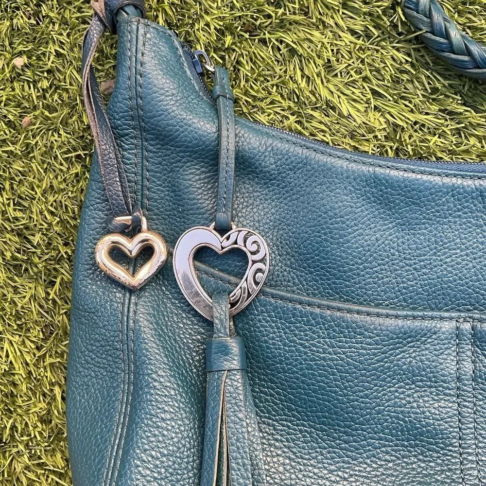 Brighton Blue Leather Hobo Shoulder Bag Braided Strap Heart Tassel Purse